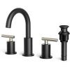 imageFORIOUS Brushed Nickel and Gold Bathroom Faucet 3 Hole LeadFree 8 in Widespread Bathroom Vanity Faucet Brushed Gold and Silver with Metal Popup Drain cUPC Supply Hoses and 12 GPM Spare AeratorStainless SteelBlack