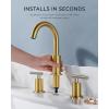 imageFORIOUS Brushed Nickel and Gold Bathroom Faucet 3 Hole LeadFree 8 in Widespread Bathroom Vanity Faucet Brushed Gold and Silver with Metal Popup Drain cUPC Supply Hoses and 12 GPM Spare AeratorGoldStainless Steel