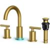 imageFORIOUS Brushed Nickel and Gold Bathroom Faucet 3 Hole LeadFree 8 in Widespread Bathroom Vanity Faucet Brushed Gold and Silver with Metal Popup Drain cUPC Supply Hoses and 12 GPM Spare AeratorBrushed Gold