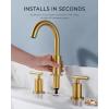 imageFORIOUS Brushed Nickel and Gold Bathroom Faucet 3 Hole LeadFree 8 in Widespread Bathroom Vanity Faucet Brushed Gold and Silver with Metal Popup Drain cUPC Supply Hoses and 12 GPM Spare AeratorBrushed Gold