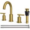 imageFORIOUS Brushed Nickel and Gold Bathroom Faucet 3 Hole LeadFree 8 in Widespread Bathroom Vanity Faucet Brushed Gold and Silver with Metal Popup Drain cUPC Supply Hoses and 12 GPM Spare AeratorBrushed Gold