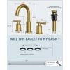 imageFORIOUS Brushed Nickel and Gold Bathroom Faucet 3 Hole LeadFree 8 in Widespread Bathroom Vanity Faucet Brushed Gold and Silver with Metal Popup Drain cUPC Supply Hoses and 12 GPM Spare AeratorBrushed Gold