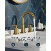 imageFORIOUS Brushed Nickel and Gold Bathroom Faucet 3 Hole LeadFree 8 in Widespread Bathroom Vanity Faucet Brushed Gold and Silver with Metal Popup Drain cUPC Supply Hoses and 12 GPM Spare AeratorBrushed Gold