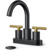 imageFORIOUS Brushed Nickel and Gold Bathroom Faucet 3 Hole LeadFree 8 in Widespread Bathroom Vanity Faucet Brushed Gold and Silver with Metal Popup Drain cUPC Supply Hoses and 12 GPM Spare AeratorGoldBlack