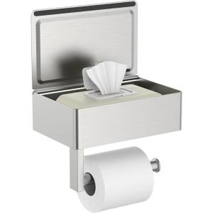 imageFORIOUS Toilet Paper Holder with Shelf SUS304 Stainless Steel Wall Mount Toilet Paper Roll Holder Flushable Wipes Dispenser Fits for Bathroom Wipe Storage Bathroom Organizer Brushed NickelStainless Steel