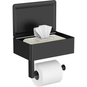 imageFORIOUS Toilet Paper Holder with Shelf SUS304 Stainless Steel Wall Mount Toilet Paper Roll Holder Flushable Wipes Dispenser Fits for Bathroom Wipe Storage Bathroom Organizer Brushed NickelMatte Black