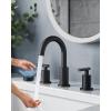 imageFORIOUS 2 Pack Black Bathroom Faucet 3 Hole 8quot Widespread Matte Black Bathroom Sink Faucet with 360Swivel Spout Suitable for 612 Inch Vanity Sink with Metal Popup Drain and Supply LineBlack