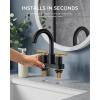 imageFORIOUS 2 Pack Black Bathroom Faucet 3 Hole 8quot Widespread Matte Black Bathroom Sink Faucet with 360Swivel Spout Suitable for 612 Inch Vanity Sink with Metal Popup Drain and Supply LineGoldBlack
