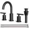 imageFORIOUS 8 Inch Widespread Brushed Gold Bathroom Faucet 3 Hole 2 Handle Gold Sink Faucet Bathroom Vanity with 360 Degree Swivel Spout with Pop Up Drain and cUPC Supply Line for 6 to 12 in SinkMatte Black