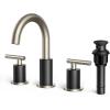 imageFORIOUS 8 Inch Widespread Brushed Gold Bathroom Faucet 3 Hole 2 Handle Gold Sink Faucet Bathroom Vanity with 360 Degree Swivel Spout with Pop Up Drain and cUPC Supply Line for 6 to 12 in SinkStainless SteelBlack