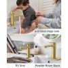 imageFORIOUS Gold Bathroom Faucet 1 Hole Single Hole Brushed Gold Bathroom Faucet Single Handle with 12 GPM WaterSaving Aerator Pop Up Drain and Hose Modern Restroom Sink Tap with Deck Plate VanityBrushed Gold