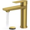 imageFORIOUS Gold Bathroom Faucet 1 Hole Single Hole Brushed Gold Bathroom Faucet Single Handle with 12 GPM WaterSaving Aerator Pop Up Drain and Hose Modern Restroom Sink Tap with Deck Plate VanityBrushed Gold