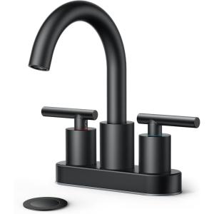 imageFORIOUS 2 Pack Black Bathroom Faucet 3 Hole 8quot Widespread Matte Black Bathroom Sink Faucet with 360Swivel Spout Suitable for 612 Inch Vanity Sink with Metal Popup Drain and Supply LineMatte Black