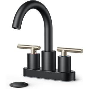 imageFORIOUS 2 Pack Black Bathroom Faucet 3 Hole 8quot Widespread Matte Black Bathroom Sink Faucet with 360Swivel Spout Suitable for 612 Inch Vanity Sink with Metal Popup Drain and Supply LineStainless SteelBlack