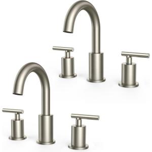 imageFORIOUS 8 Inch Widespread Brushed Gold Bathroom Faucet 3 Hole 2 Handle Gold Sink Faucet Bathroom Vanity with 360 Degree Swivel Spout with Pop Up Drain and cUPC Supply Line for 6 to 12 in SinkStainless Steel  2