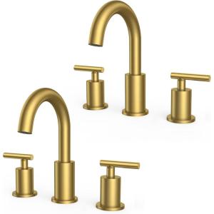 imageFORIOUS 8 Inch Widespread Brushed Gold Bathroom Faucet 3 Hole 2 Handle Gold Sink Faucet Bathroom Vanity with 360 Degree Swivel Spout with Pop Up Drain and cUPC Supply Line for 6 to 12 in SinkBrushed Gold  2