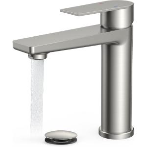 imageFORIOUS Gold Bathroom Faucet 1 Hole Single Hole Brushed Gold Bathroom Faucet Single Handle with 12 GPM WaterSaving Aerator Pop Up Drain and Hose Modern Restroom Sink Tap with Deck Plate VanityStainless Steel