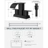 imageFORIOUS Black and Gold Bathroom Faucets 3 Hole Two Handle 8 Inch Widespread Lavatory Vanity Bathroom Sink Faucet with CUPC Hose and Metal Popup Drain Waterfall SpoutMatte Black