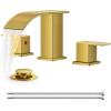 imageFORIOUS Black and Gold Bathroom Faucets 3 Hole Two Handle 8 Inch Widespread Lavatory Vanity Bathroom Sink Faucet with CUPC Hose and Metal Popup Drain Waterfall SpoutBrushed Gold