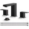 imageFORIOUS 8 Inch Widespread Black and Gold Bathroom Faucet Square 2 Handle 6 Inch Matte Black Faucets for Bathroom Sink 3 Hole 810 Inch Vanity Sink with Popup Drain Hot and Cold Water HosesBlackStainless Steel