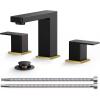 imageFORIOUS 8 Inch Widespread Black and Gold Bathroom Faucet Square 2 Handle 6 Inch Matte Black Faucets for Bathroom Sink 3 Hole 810 Inch Vanity Sink with Popup Drain Hot and Cold Water HosesBlackGold
