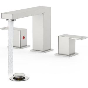 imageFORIOUS 8 Inch Widespread Black and Gold Bathroom Faucet Square 2 Handle 6 Inch Matte Black Faucets for Bathroom Sink 3 Hole 810 Inch Vanity Sink with Popup Drain Hot and Cold Water HosesStainless Steel