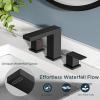 imageFORIOUS 2 Pack Gold Bathroom Faucet 3 Hole Square 2 Handle 8 in Widespread Brushed Gold Bathroom Sink Faucet 3 Hole with Metal Drain 24 CUPC Supply Lines and Spare AeratorMatte Black