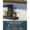 imageFORIOUS 2 Pack Gold Bathroom Faucet 3 Hole Square 2 Handle 8 in Widespread Brushed Gold Bathroom Sink Faucet 3 Hole with Metal Drain 24 CUPC Supply Lines and Spare AeratorBlackGold