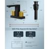 imageFORIOUS 2 Pack Gold Bathroom Faucet 3 Hole Square 2 Handle 8 in Widespread Brushed Gold Bathroom Sink Faucet 3 Hole with Metal Drain 24 CUPC Supply Lines and Spare AeratorBlackGold