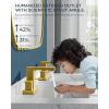 imageFORIOUS 2 Pack Gold Bathroom Faucet 3 Hole Square 2 Handle 8 in Widespread Brushed Gold Bathroom Sink Faucet 3 Hole with Metal Drain 24 CUPC Supply Lines and Spare AeratorBrushed Gold