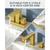 imageFORIOUS 2 Pack Gold Bathroom Faucet 3 Hole Square 2 Handle 8 in Widespread Brushed Gold Bathroom Sink Faucet 3 Hole with Metal Drain 24 CUPC Supply Lines and Spare AeratorGold