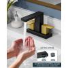 imageFORIOUS 2 Pack Gold Bathroom Faucet 3 Hole Square 2 Handle 8 in Widespread Brushed Gold Bathroom Sink Faucet 3 Hole with Metal Drain 24 CUPC Supply Lines and Spare AeratorBlackGold