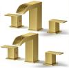 imageFORIOUS 2 Pack Square Brushed Gold Bathroom Faucets 3 Hole Waterfall 8 Inch Widespread Bathroom Sink Faucet with Metal Popup Drain and Supply Lines Two Handles for Vanity Lavatory RestroomBrushed Gold 2
