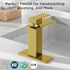 imageFORIOUS Brushed Gold Bathroom Sink Faucets 3 Hole Widespread 2 Handles Bathroom Faucet with Popup Drain and Flexible Hot and Cold Water Hoses Suitable for Vanity RV Restroom 2 PackBrushed Gold