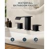 imageFORIOUS Brushed Gold Bathroom Sink Faucets 3 Hole Widespread 2 Handles Bathroom Faucet with Popup Drain and Flexible Hot and Cold Water Hoses Suitable for Vanity RV Restroom 2 PackMatte Black x2