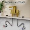 imageFORIOUS Brushed Gold Bathroom Sink Faucets 3 Hole Widespread 2 Handles Bathroom Faucet with Popup Drain and Flexible Hot and Cold Water Hoses Suitable for Vanity RV Restroom 2 PackBrushed Gold