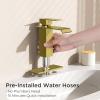 imageFORIOUS Brushed Gold Bathroom Sink Faucets 3 Hole Widespread 2 Handles Bathroom Faucet with Popup Drain and Flexible Hot and Cold Water Hoses Suitable for Vanity RV Restroom 2 PackBrushed Gold