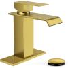 imageFORIOUS Brushed Gold Bathroom Sink Faucets 3 Hole Widespread 2 Handles Bathroom Faucet with Popup Drain and Flexible Hot and Cold Water Hoses Suitable for Vanity RV Restroom 2 PackBrushed Gold