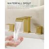 imageFORIOUS Brushed Gold Bathroom Sink Faucets 3 Hole Widespread 2 Handles Bathroom Faucet with Popup Drain and Flexible Hot and Cold Water Hoses Suitable for Vanity RV Restroom 2 PackBrushed Gold
