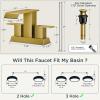 imageFORIOUS Brushed Gold Bathroom Sink Faucets 3 Hole Widespread 2 Handles Bathroom Faucet with Popup Drain and Flexible Hot and Cold Water Hoses Suitable for Vanity RV Restroom 2 PackBrushed Gold