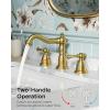 imageFORIOUS Brushed Nickel Bathroom Sink Faucet 3 Holes 2 Handle Widepsread Antique Faucet for Bathroom Sink with PopUp Drain and Water Supplies for Commercial Vanity Lavatory Restroom FarmhouseGold