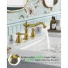 imageFORIOUS Brushed Nickel Bathroom Sink Faucet 3 Holes 2 Handle Widepsread Antique Faucet for Bathroom Sink with PopUp Drain and Water Supplies for Commercial Vanity Lavatory Restroom FarmhouseGold