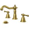 imageFORIOUS Brushed Nickel Bathroom Sink Faucet 3 Holes 2 Handle Widepsread Antique Faucet for Bathroom Sink with PopUp Drain and Water Supplies for Commercial Vanity Lavatory Restroom FarmhouseGold
