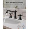 imageFORIOUS Brushed Nickel Bathroom Sink Faucet 3 Holes 2 Handle Widepsread Antique Faucet for Bathroom Sink with PopUp Drain and Water Supplies for Commercial Vanity Lavatory Restroom FarmhouseOil Rubbed Bronze
