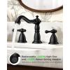 imageFORIOUS Brushed Nickel Bathroom Sink Faucet 3 Holes 2 Handle Widepsread Antique Faucet for Bathroom Sink with PopUp Drain and Water Supplies for Commercial Vanity Lavatory Restroom FarmhouseMatte Black