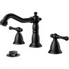 imageFORIOUS Brushed Nickel Bathroom Sink Faucet 3 Holes 2 Handle Widepsread Antique Faucet for Bathroom Sink with PopUp Drain and Water Supplies for Commercial Vanity Lavatory Restroom FarmhouseMatte Black