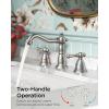 imageFORIOUS Brushed Nickel Bathroom Sink Faucet 3 Holes 2 Handle Widepsread Antique Faucet for Bathroom Sink with PopUp Drain and Water Supplies for Commercial Vanity Lavatory Restroom FarmhouseStainless Steel
