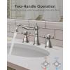 imageFORIOUS Brushed Nickel Bathroom Sink Faucet 3 Holes 2 Handle Widepsread Antique Faucet for Bathroom Sink with PopUp Drain and Water Supplies for Commercial Vanity Lavatory Restroom FarmhouseStainless Steel