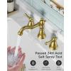 imageFORIOUS Brushed Nickel Bathroom Sink Faucet 3 Holes 2 Handle Widepsread Antique Faucet for Bathroom Sink with PopUp Drain and Water Supplies for Commercial Vanity Lavatory Restroom FarmhouseGold