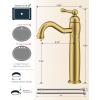 imageFORIOUS Farmhouse Antique Brass Bathroom Faucet Brushed Gold  Single Handle One Hole Vessel Sink Faucet with 360 Swivel amp PopUp Drain